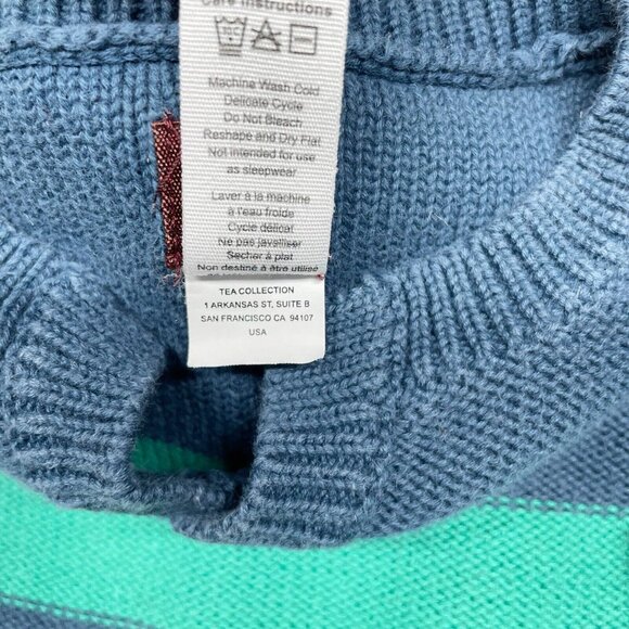 Tea Collection Kids XS 2-3 Eden Gardens Sweater Parrot Green Striped Pima Cotton - Picture 6 of 7